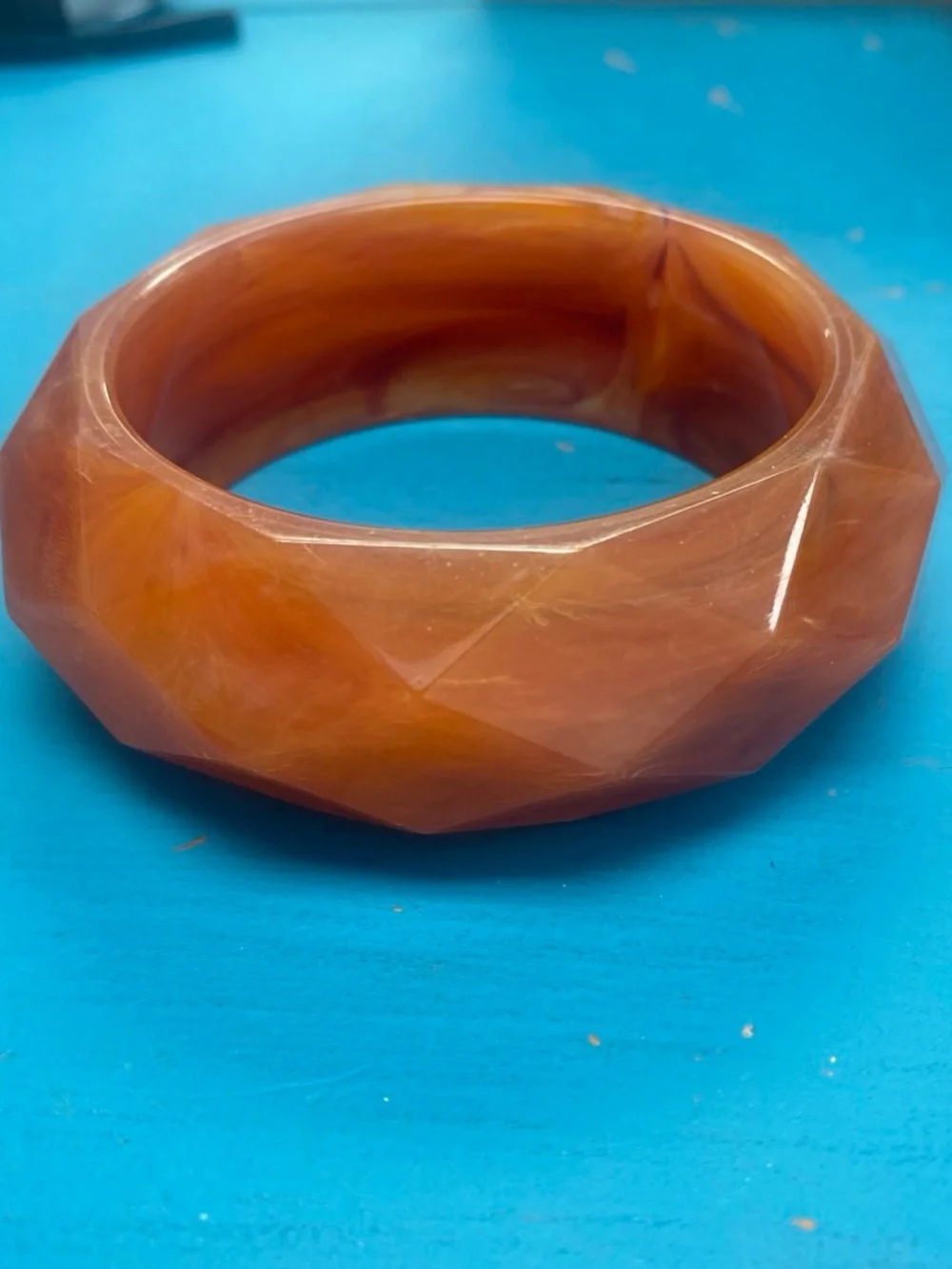 Vintage Bakelite Faceted Amber-Colored  Bangle Bracelet
